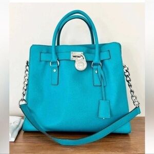 Michael Kors Turquoise Satchel with Silver Chain Accents